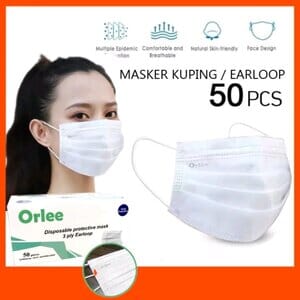 Masker Kuping Medis Kemenkes 3 Ply, Masker Orlee Earloop 50 pcs, Original